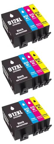 3x Sets of 4 (Full Set) 912XL Black Cyan Magenta Yellow Compatible Ink Cartridges Showing Ink Levels For HP OfficeJet Pro 8022 Printer