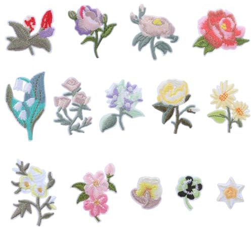 COMNICO 14 Stück Blumen-Aufbügler, Boho-Applikation, bestickte Aufnäher, Blumenmuster, dekorative bestickte Aufnäher, zum Aufbügeln und Aufnähen, DIY-Zubehör für Kleidung, Jeans, Hüte, Hosen, Kleider