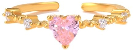 Epinki Echter Schmuck Eheringe Gold Au375 9K, Hohl Herz Offen Verstellbar Trauringe Gelbgold 375 Verlobungsring mit Rose Saphir Rosa Herzschliff für Damen, Gr.54 (17.2)