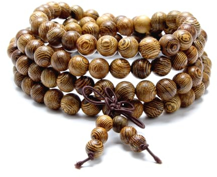 Miunpri Mala Beads 108 8mm, Buddhist Prayer Beads Bracelet Natural Wood Tibetan Worry Bead Necklace For Men Women Wrap Bracelet Hand Knotted Buddha Yoga Meditation Accessories Jewellery Gift
