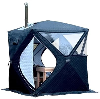 biwakzelt Outdoor-Saunahaus für 3–4 Personen, 4-Jahreszeiten-Saunahaus mit verdicktem Winter-EIS-Angelzelt, großes Fenster/Kamin, Mund, schnell zu öffnen Eisfischerzelt(Chimney Hole red)