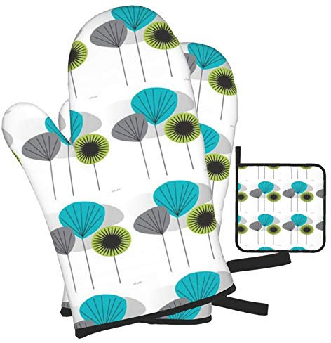 Topflappen Und Topflappen Set Von 4 Mid Century Moderne Samenkapseln Topfhandschuhe Doppelschicht Ofenhandschuhe Kitchen Wasserfeste Grillhandschuhe, Für Küche, Backen, Grillen