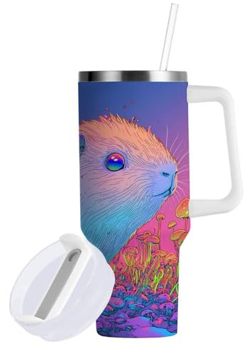 linqin Aesthetic - Vaso aislado al vacío de conejillo de indias con tapa con pajilla, botella de agua de acero inoxidable de 30 onzas, taza de café de viaje para el hogar, la oficina o el coche