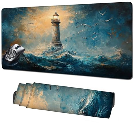 Grand Tapis de Souris Gamer 900x500mm,Tapis de Souris Phare Tapis de Souris Gaming,Tapis Souris Colombe Blanche Tapis Bureau Antidérapant Imperméable,Mouse Pad Bords Cousus,Accessoire Gaming X1-874