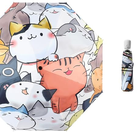 Maibar Ombrello Gatto Compatto Pieghevole Animale Aperto Ombrelli di Viaggio 8 ossa (Pulsante di apertura automatica)