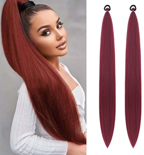 S-noilite Ombre Braid Ponytail Extension Zopf mit Haargummi Haarteil zum Einflechten Lang Pferdeschwanz Kunsthaar für Frauen Geflochtener DIY-Flechten, 66cm,2PCS,Weinrot