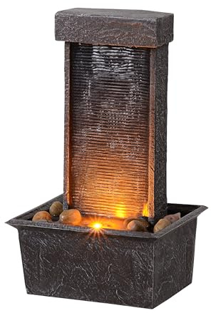 Straight Panel Tabletop Water Fountain LED-Lit – Indoor/Outdoor Decorative Waterfall Feature with Soothing Lights & Flowing Water for Home, Office, or Garden Décor