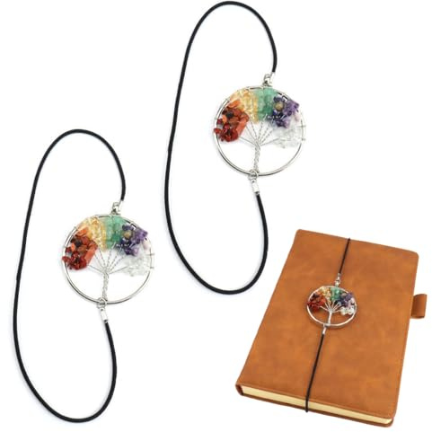 YUVKIN 2 Stück Elastische Lesezeichen Chakra Kristall Heilstein Vintage Metall Lesezeichen für Buchliebhaber Handgefertigte Kristall Glücksbuch Marker gebundene Zeitschriften Notizbücher