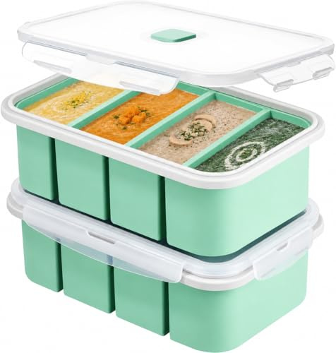 BEZORR 2Pack Silicone Soup Freezer Tray With Lid, Silicone Ice Cube Tray with Lid- BPA-Free,Reusable & Stackable Freezing Mould,Freezable Food Storage Containers for Soup Sauce Broth
