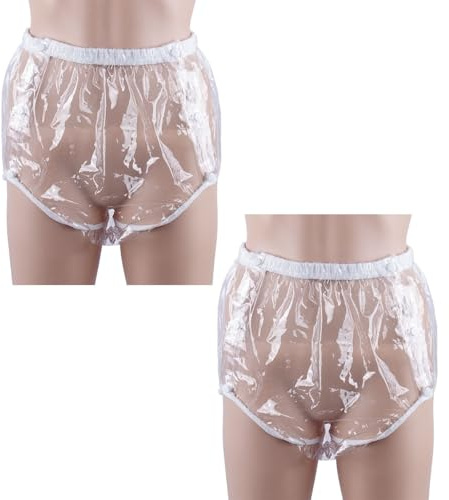 2 Pack Adult Diaper Cover Wrap,Adjustable Reusable Waterproof Cloth Adult Diaper Covers Adult Plastic Pants Diapers Cover Leakproof Panties for Incontinence(Clear,X-Large)