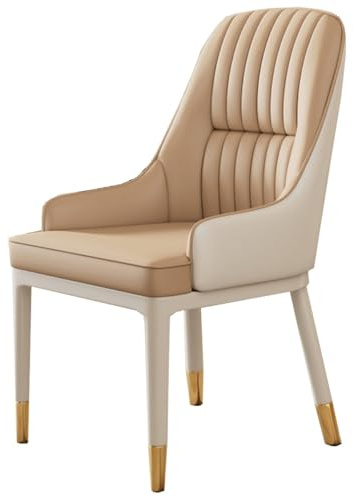 Moderna Matstolar Ergonomiskt Ryggstöd Fåtölj Klädda Läderstolar För Köket Receptionsstol Med Metallben För Matsalen(Light Brown)