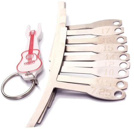 MUELODSIC Medidor de Radio del Diapasón para Guitarra 9 Piezas de Metal con Llavero Herramienta Profesional de Luthier para Calibrar Puente y Radio Uso en Guitarras Color Aleatorio