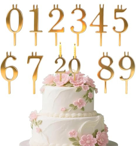WANGYZJ 20PCS Reusable Birthday Candle Holders Set 0-9, Elegant Number Candle Holders for Cakes, Gold or Silver with Storage Bag, Perfect for Birthdays and Anniversaries (Gold)
