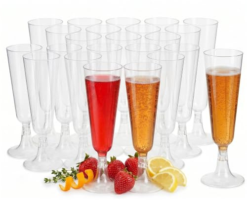 50 Pcs Clear Plastic Champagne Flutes, 150ml / 5oz Reusable Plastic Champagne Glasses, Transparent Stemmed Party Prosecco Glasses for Cocktail, Wine, Dessert, Parties, Weddings, Birthdays, Anniversary