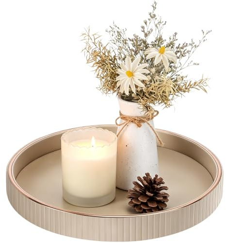 THCTYRP, Plateau Rond en Cuir Synthétique 30 cm, Grand,Couleur thé au Lait | Décoratif,Pour Salon, Cuisine, Chambre, Cosmétiques, Bijoux, Bougies