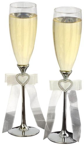 Ivy Lane Design - Set di 2 flute da tostatura con fibbia a forma di cuore, colore: Argento