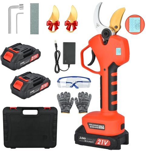 50mm Forbici Potatura Elettriche, Forbici Potatura a Batteria Con LCD e 2 21V/2000 mAh Batteria, Cesoie Potatura Elettriche Professionali per Giardinaggio Albero da Frutta Delle Viti Fattoria