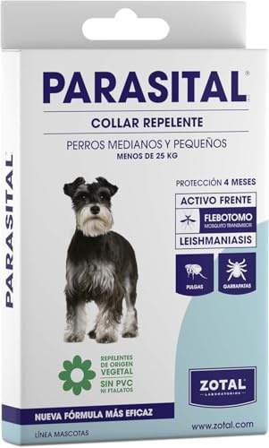 Collar Antiparasitario para Perros Pequeños y Medianos de Parasital - Zotal, Repelente ante Mosquitos, Pulgas y Garrapatas. Activo Frente la Leishmaniasis