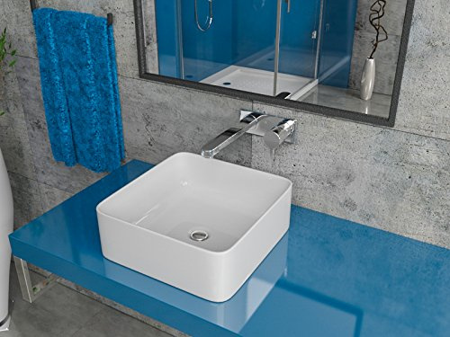 KERABAD Design Keramik Aufsatzwaschbecken Waschschale Waschtisch Keramik-Waschschale modern eckig Weiss 36x36x13cm KB-PL389