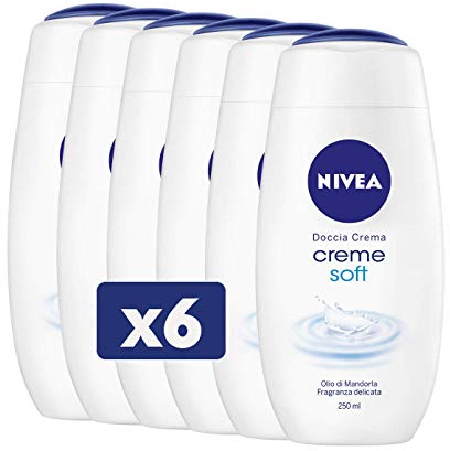 NIVEA Docciaschiuma Crema Creme Soft in Confezione da 6 x 250 ml, Bagnoschiuma Cremoso Arricchito con Olio di Mandorla, Delicato e Idratante