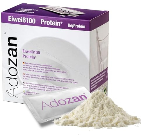 Adozan Eiweiß 100 | 99% Whey Isolate/Rind Protein Pulver auf 100g | Neutral, Ohne Zucker & Fett | Geschmacksneutral Eiweißpulver für Diät, Bariatrische Ernährung & Regeneration | 10g - 20er Pack