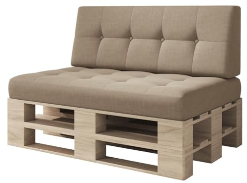 sunnypillow Palettenkissen für Palettenmöbel - 2er Set - Palettenauflage für Palettensofa - Palettenpolster für Garten, Gesteppte Kissen mit Knöpfen für Europaletten - Rückenkissen & Sitzkissen Beige