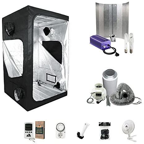 Cultivalley Growbox Complete Set 120 x 120 x 200 cm, 600 W NDL MH Growth & HPS Flower Kit Digital VSG Dimmable, 400 m³ Professional Air Conditioning Set Thermo Controlled with AKF