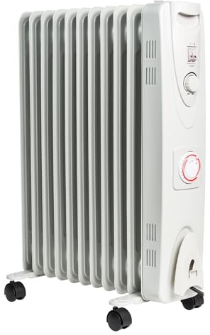 MYLEK Oil Filled Heater Radiators 2500W, Electric Portable White Heaters, Adjustable Thermostat And 24Hr Timer, 3 Heat Settings, Energy Efficient, Safety Tip Over Protection (2.5KW White)
