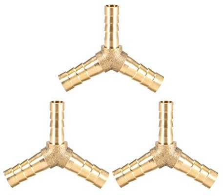 sourcing map 8mm x 6mm x 8mm Hose ID Brass Reducer Barb Fitting Y-Shaped 3 Way Tee Connector Adapter 3pcs