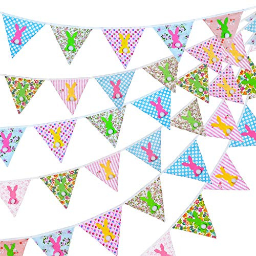 Festone in tessuto pasquale balenina, bandiere bifacciali con coniglietto in feltro, 33 piedi vintage floreale gagliardetti per festa di compleanno di Pasqua, baby shower decorazione per la casa