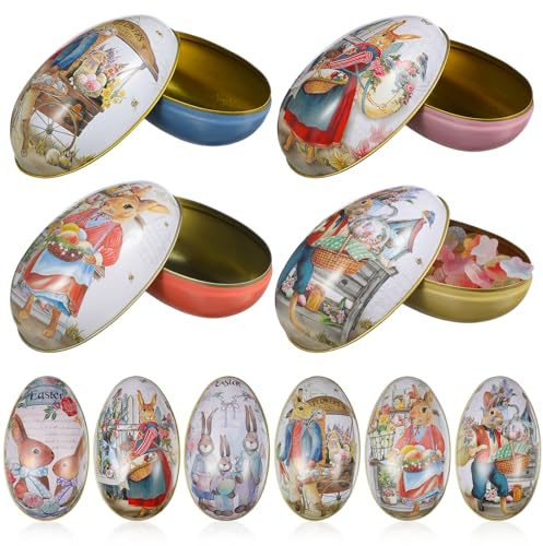 TOYANDONA 6 Stücke Ostereier Osterdeko Eier zum Befüllen Ostern Geschenkbox Metall Geschenkdose Keksdose Metalldose Blechdose Schmuckdose Süßigkeiten Dose Schachtel für Kinder