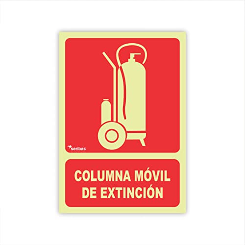 Seribas Señal Columna Móvil de Extinción, Fotoluminiscente Clase B, Cartel PVC 0,7 mm. Tamaño A4 21 x 30 cm, Homologada, Señal Contra Incendios.