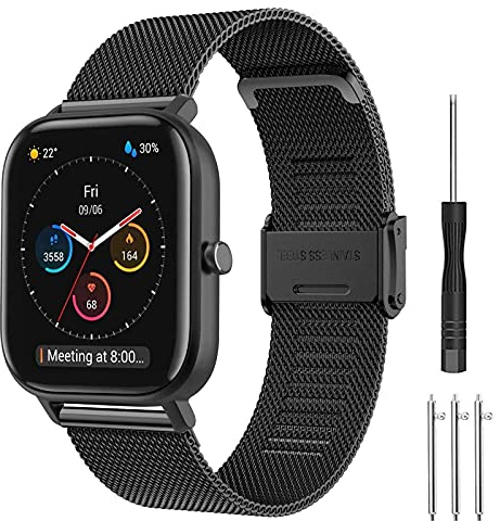 Correa para Amazfit GTS Pulsera, 20mm Pulseras de Repuesto de Metal de Acero Inoxidable para Amazfit GTS 4 Mini/GTS 4/GTS 3/GTS 2 Mini/GTS 2/Amazfit Bip/Bip U/Bip U Pro/Bip 3/Bip 3 Pro/Amazfit Active