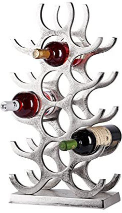 MichaelNoll Weinregal Flaschenregal - Aluminium Silber - Weinständer, Regal Modern aus Metall - Flaschenhalter/Flaschenständer stehend für Flaschen Sekt, Wein und Champagner - 60 cm XL