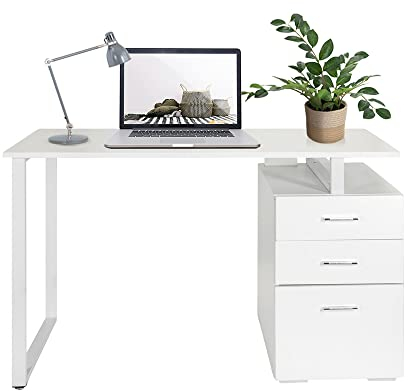 hjh OFFICE 821007 Schreibtisch weiß Easy Work V 120x50 cm Moderner Computertisch mit Standcontainer, pflegeleicht