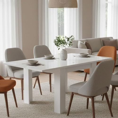 Dmora - Ausziehbarer Tisch Otto, zusätzliche Küchenkonsole, ausziehbarer Tisch, 100 % Made in Italy, 90 x 90 x 75 cm, glänzend weiße Lärche,