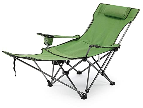 XVBVS Outdoor-Klappstuhl Campingstuhl Recliner Heavy Duty 600D Oxford-Rückenstuhl mit Armlehnen-Getränkehalter und Aufbewahrungstasche für Draußen, Unterstützung 150 kg- Green
