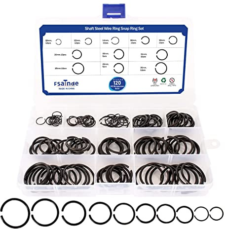 120Pcs GB895.2 Φ10-Φ26 Retainer Clip 65Mn Shaft Steel Wire Ring Snap Ring Set,Bearing Stop Ring Assortment Kit,Round Wire Snap Rings for Shafts