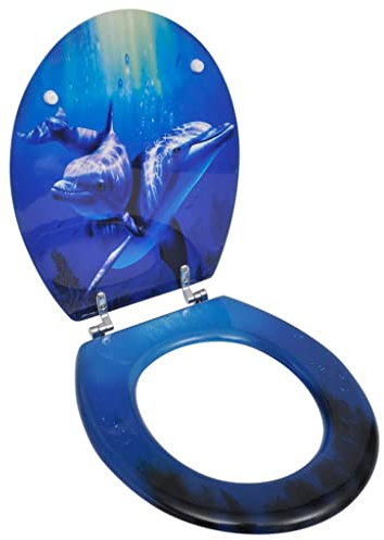 HOMIUSE Toilettensitz MDF Deckel Delfine Toilettendeckel Wc Sitz Klobrille Wc Deckel Toilettenbrille Toilet Seat Toiletten Deckel Familien, Restaurants Universell Design 43,7x37,8 cm