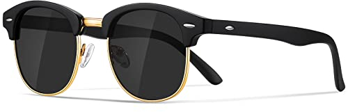 Occhsouo Polarisierte-Halbrahmen-Sonnenbrille-Unisex-Herren-Damen Klassische Retro UV400 Schutz Rechteckig Sonnen brille Metallrahmen Autofahren Reisen(2-Schwarz/Gold)