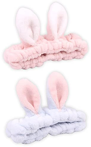 2 Pack Bunny Ears Headband,Washing Face Headbands,Makeup Headband,Bunny Headband for Washing Face,Wash Face Shower Cosmetic Headwrap,Skincare Headbands,Rabbit Ears Headband,Easter Cosplay Costume