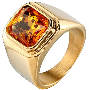 HIJONES Herren Stein Ring Edelstahl Große Quadratische Zirkonia Vintage Statement Ringe Gold Gelb Größe 62