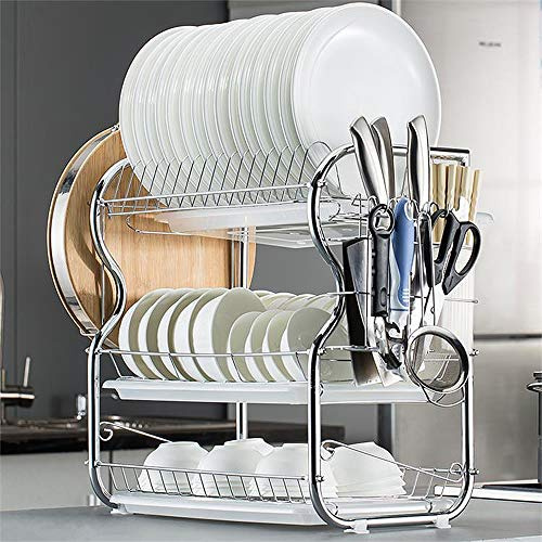 HUOLE Égouttoir à vaisselle antirouille pour tasses, plats, niveaux d'égouttement en argent, 42 x 25 x 43,5 cm (argenté)