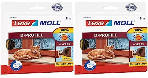 tesa moll D-Profil Gummi Fenster und Türdichtung braun 6m (Packung mit 2)