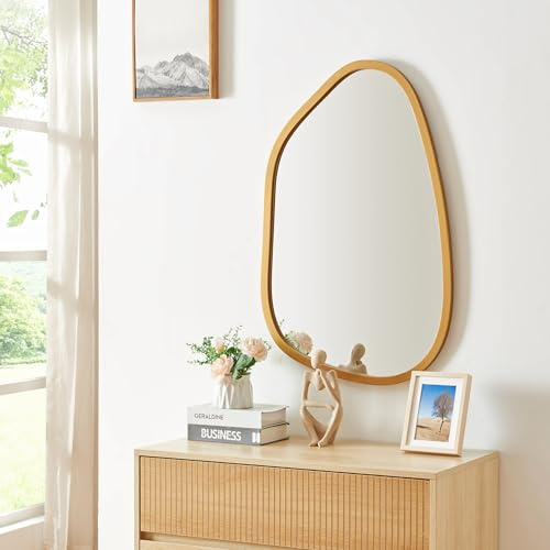 [en.casa] Väggspegel Filiano 80 x 58 cm spegel med MDF-ram guld asymmetrisk för upphängning för badrum, hall, vardagsrum och sovrum modern design