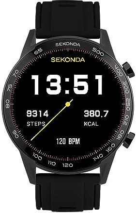 Sekonda Active Plus Mens 45mm Smartwatch - Black Case, Silicone Strap