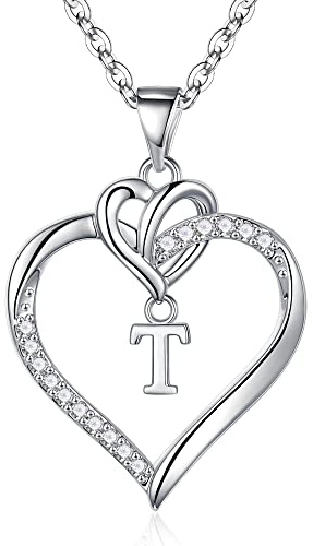 TINGN Damhalsband med hjärta i guld eller silver, 14K guld-/vitguldpläterat initialhalsband, hjärthänge med kubisk zirkonia och bokstäver, årsdag, födelsedagspresent, Guld