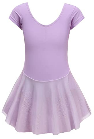 Kinder Ballettkleidung 3-11 Jahre Mädchen Zweiteilig Ballettkleid Kurzarm Ballettanzug Glitzer Tanzkleid Baumwolle Ballett Trikot Mit Chiffon Rock Tütü Mädchen (Purple, 7-8 Years)