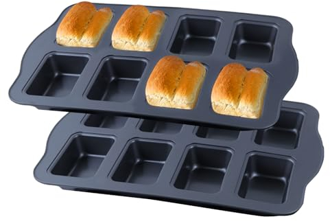 Qivine 2 Stück Brotbackform, Burger Brötchen Backform, Backblech, Backform für 8 Brötchen, Brötchen Brotbackformen, Antihaft-Beschichtet, Breiter Griff, 36 x 24 x 3,5 cm, Schwarz