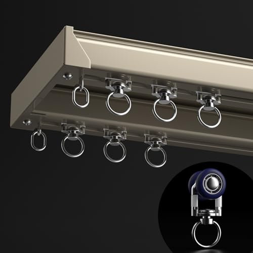 TZUFA Deckenschiene Hochleistungs Gardinenleisten 2 läufig Vorhangschiene Aluminium Vorhangstange für Wohnzimmer, Schlafzimmer, Raumteiler (Color : Champagne, Size : 4.5m(3 * 1.5m))